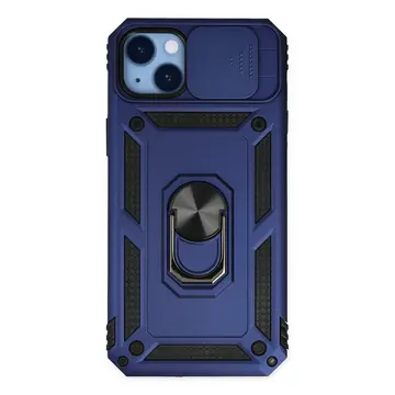 İphone 14 Plus Kılıf Pars Lens Yüzüklü Silikon - Lacivert