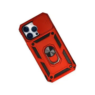 İphone 14 Pro Kılıf Pars Lens Yüzüklü Silikon - Kırmızı