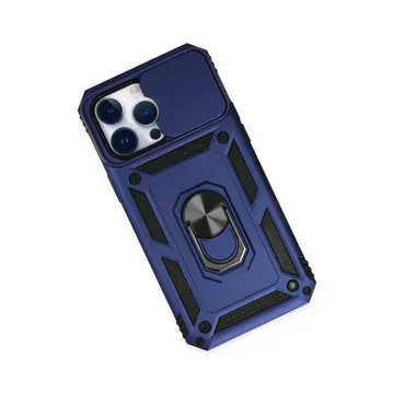İphone 14 Pro Max Kılıf Pars Lens Yüzüklü Silikon - Lacivert