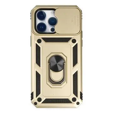 İphone 14 Pro Max Kılıf Pars Lens Yüzüklü Silikon - Gold