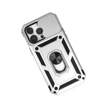 İphone 14 Pro Max Kılıf Pars Lens Yüzüklü Silikon - Gümüş