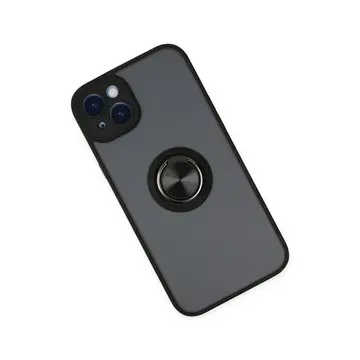 İphone 14 Kılıf Montreal Yüzüklü Silikon Kapak - Siyah