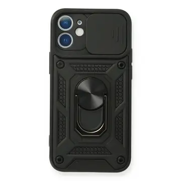 İphone 12 Mini Kılıf Pars Lens Yüzüklü Silikon - Siyah