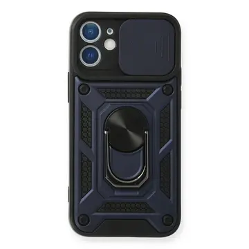 İphone 12 Mini Kılıf Pars Lens Yüzüklü Silikon - Lacivert