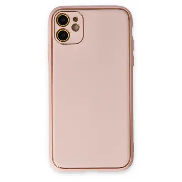 İphone 12 Kılıf Coco Deri Silikon Kapak - Pudra