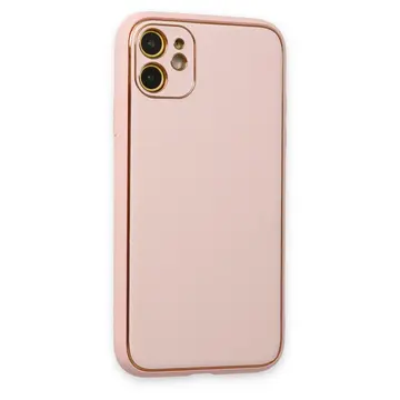 İphone 12 Kılıf Coco Deri Silikon Kapak - Pudra