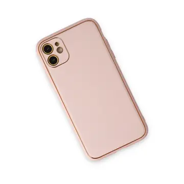 İphone 12 Kılıf Coco Deri Silikon Kapak - Pudra