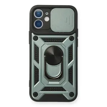 İphone 12 Mini Kılıf Pars Lens Yüzüklü Silikon - Yeşil