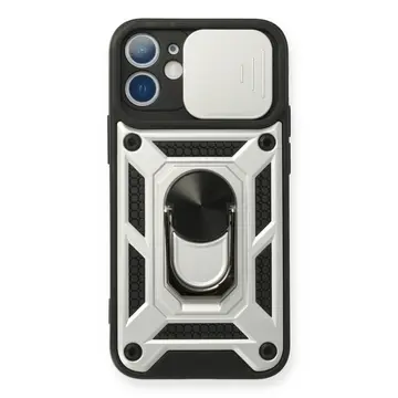 İphone 12 Mini Kılıf Pars Lens Yüzüklü Silikon - Gümüş