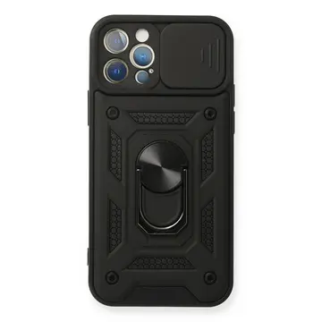 İphone 12 Pro Kılıf Pars Lens Yüzüklü Silikon - Siyah