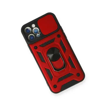 İphone 12 Pro Kılıf Pars Lens Yüzüklü Silikon - Kırmızı