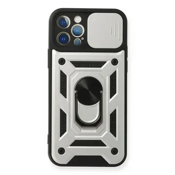 İphone 12 Pro Kılıf Pars Lens Yüzüklü Silikon - Gümüş