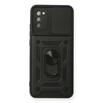 Samsung Galaxy A02s Kılıf Pars Lens Yüzüklü Silikon - Siyah