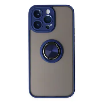 İphone 14 Pro Max Kılıf Montreal Yüzüklü Silikon Kapak - Lacivert