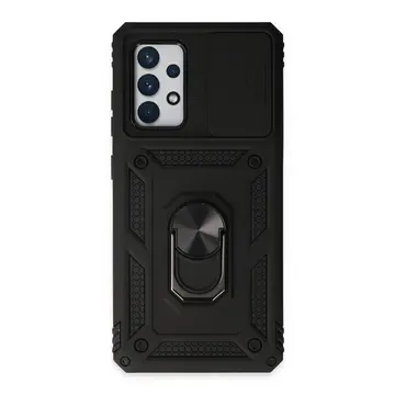 Samsung Galaxy A72 Kılıf Pars Lens Yüzüklü Silikon - Siyah