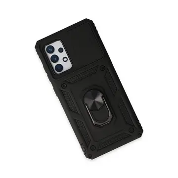 Samsung Galaxy A72 Kılıf Pars Lens Yüzüklü Silikon - Siyah