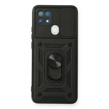 Oppo A15 Kılıf Pars Lens Yüzüklü Silikon - Siyah