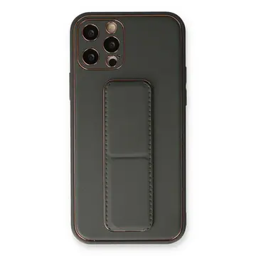 İphone 12 Pro Kılıf Coco Deri Standlı Kapak - Füme