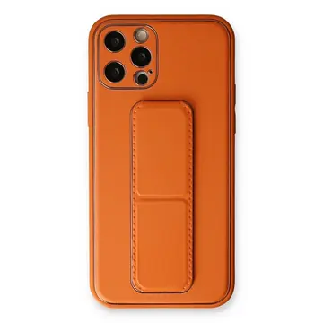 İphone 12 Pro Kılıf Coco Deri Standlı Kapak - Turuncu