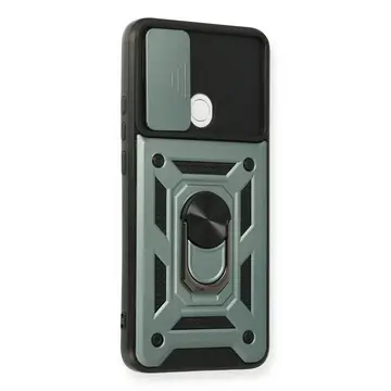 Oppo A15 Kılıf Pars Lens Yüzüklü Silikon - Yeşil