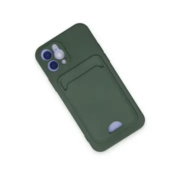 İphone 12 Kılıf Kelvin Kartvizitli Silikon - Koyu Yeşil