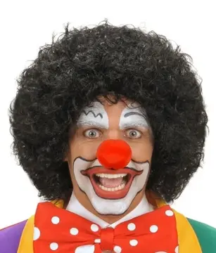 Beyaz Renk Kıvırcık Afro Bonus Peruk Saç Ve Kırmızı Sünger Burun Seti