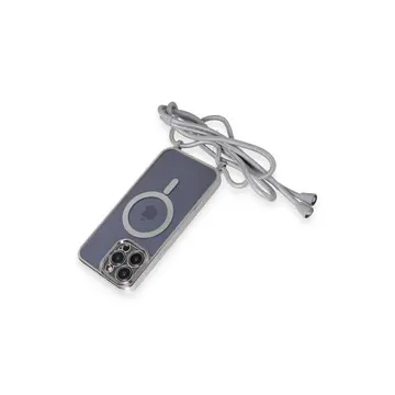 İphone 12 Pro Max Kılıf Divo Lazer Askılı Magsafe Kapak - Gümüş