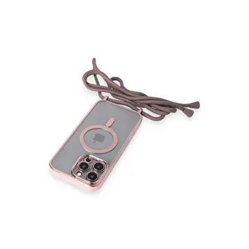 İphone 12 Pro Max Kılıf Divo Lazer Askılı Magsafe Kapak - Pembe