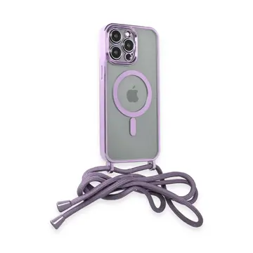 İphone 12 Pro Max Kılıf Divo Lazer Askılı Magsafe Kapak - Lila