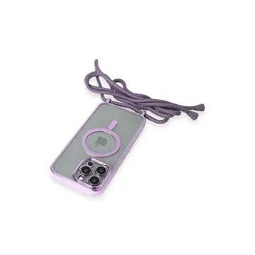 İphone 12 Pro Max Kılıf Divo Lazer Askılı Magsafe Kapak - Lila