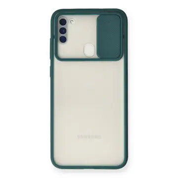 Samsung Galaxy A11 Kılıf Palm Buzlu Kamera Sürgülü Silikon - Yeşil