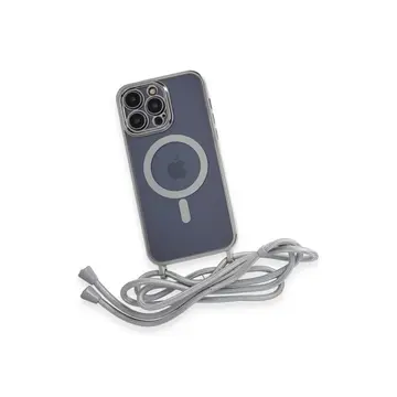 İphone 13 Pro Max Kılıf Divo Lazer Askılı Magsafe Kapak - Gümüş