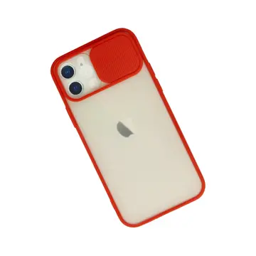 İphone 12 Kılıf Palm Buzlu Kamera Sürgülü Silikon - Kırmızı