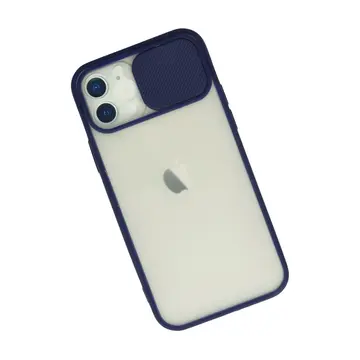 İphone 12 Kılıf Palm Buzlu Kamera Sürgülü Silikon - Lacivert
