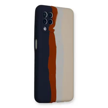 Samsung Galaxy A22 Kılıf Ebruli Lansman Silikon - Lacivert-krem