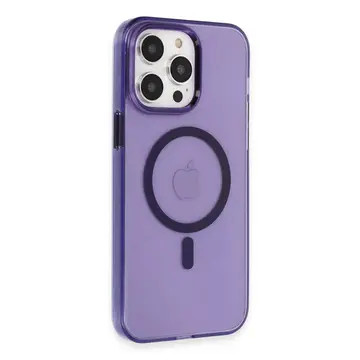İphone 14 Pro Max Kılıf Tron Şeffaf Magsafe Kapak - Derin Mor