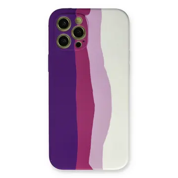 İphone 12 Pro Max Kılıf Ebruli Lansman Silikon - Mor-beyaz