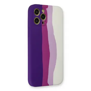 İphone 12 Pro Max Kılıf Ebruli Lansman Silikon - Mor-beyaz