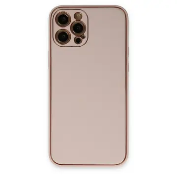 İphone 12 Pro Kılıf Coco Deri Silikon Kapak - Pudra