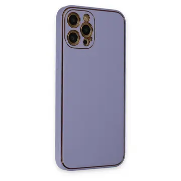 İphone 12 Pro Kılıf Coco Deri Silikon Kapak - Açık Lila