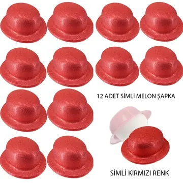Mor Renk Simli Melon Yuvarlak Parti Şapkası 12 Adet