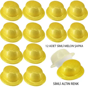 Mor Renk Simli Melon Yuvarlak Parti Şapkası 12 Adet