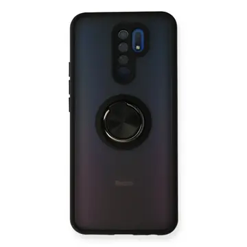 Xiaomi Redmi 9 Kılıf Montreal Yüzüklü Silikon Kapak - Siyah