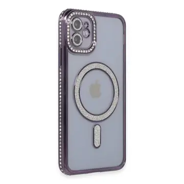 İphone 11 Kılıf Joke Simli Magneticsafe Kılıf - Derin Mor