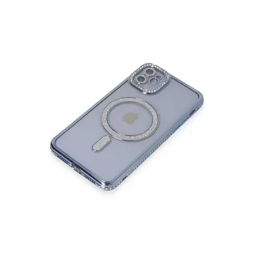 İphone 11 Kılıf Joke Simli Magneticsafe Kılıf - Mavi