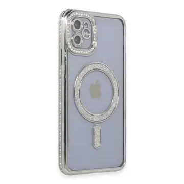 İphone 11 Kılıf Joke Simli Magneticsafe Kılıf - Gümüş