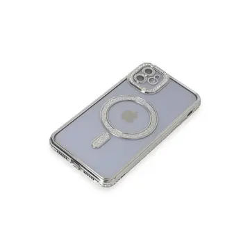 İphone 11 Kılıf Joke Simli Magneticsafe Kılıf - Gümüş