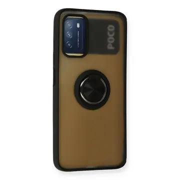 Xiaomi Redmi 9t Kılıf Montreal Yüzüklü Silikon Kapak - Siyah