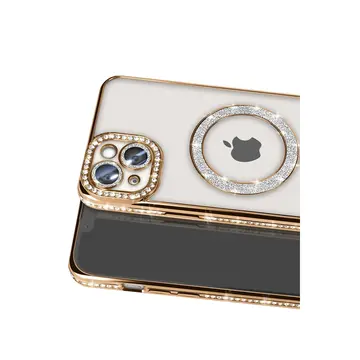 İphone 14 Kılıf Joke Simli Magneticsafe Kılıf - Gold
