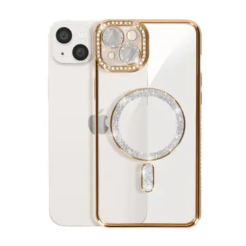 İphone 14 Kılıf Joke Simli Magneticsafe Kılıf - Gold